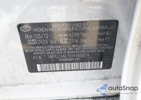 2012 Hyundai Sonata Limited from USA, damaged, VIN 5NPEC4AC5CH486874